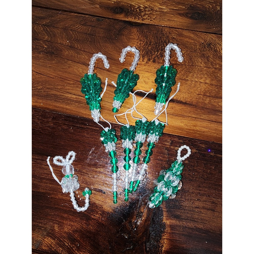 Lot #3 Beaded‎ Christmas ornaments clear and green
